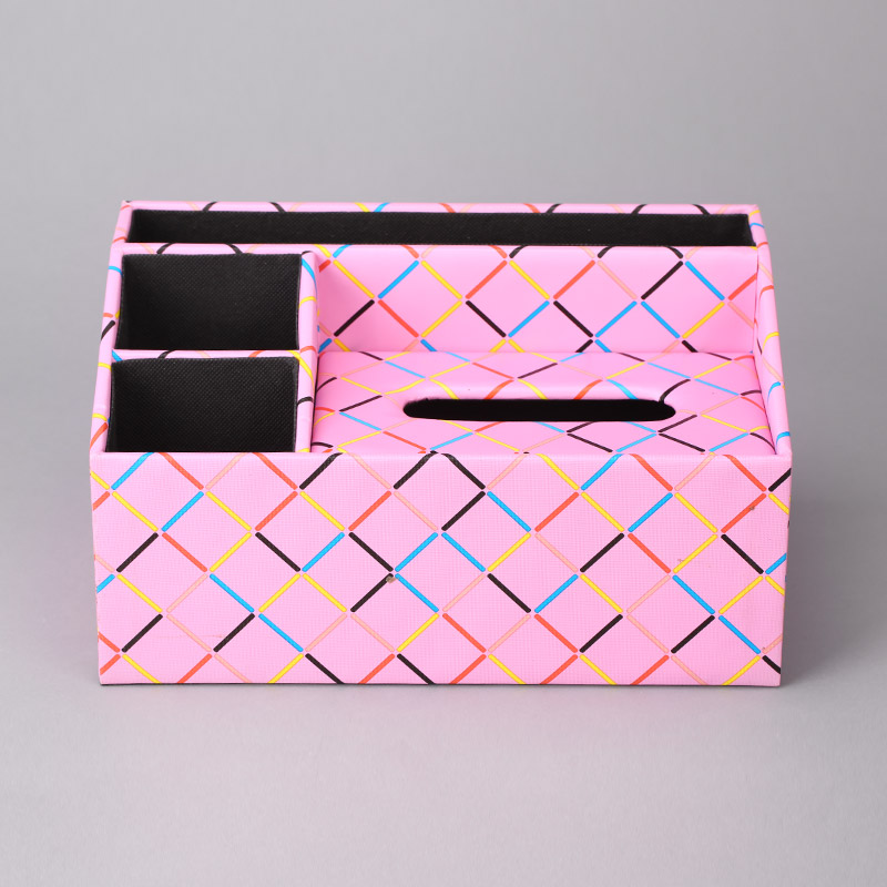 简约皮制多用途长方形粉红色纸巾盒卧室客厅装饰1