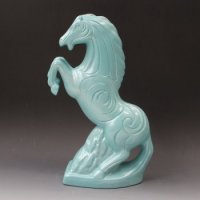 雕塑 纯手工简约志在千里蓝色陶艺摆件陶瓷摆件家居装饰摆件