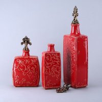 现代简约创意摆件三件套 红色美式浮雕花瓶家居软装饰摆设花插品摆件 SS031