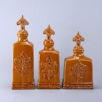 现代简约创意摆件三件套棕色美式浮雕花瓶家居软装饰摆设花插品摆件 SS033