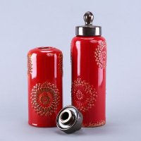 简约创意摆件两件套 红色美式浮雕盖瓶家居软装摆设装饰品摆件 SS040