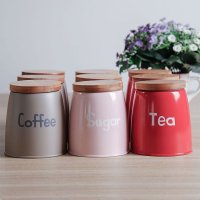 开利日式实用创意实木盖灰粉红储物套装茶叶咖啡糖罐收纳罐