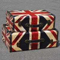 欧式复古手工做旧木制老式手提木箱皮箱摆件家居装饰摆件