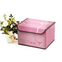 简约条纹粉色牛津布衣物收纳盒收纳箱（小号）