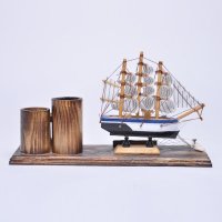 木船笔筒木质帆船模型创意桌面摆件同学实用礼品商务礼品ZFB-1