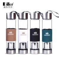 Diller 2017春夏新品皮套高硼硅玻璃杯 耐高温玻璃杯 两头盖子内置茶漏 可定制logo