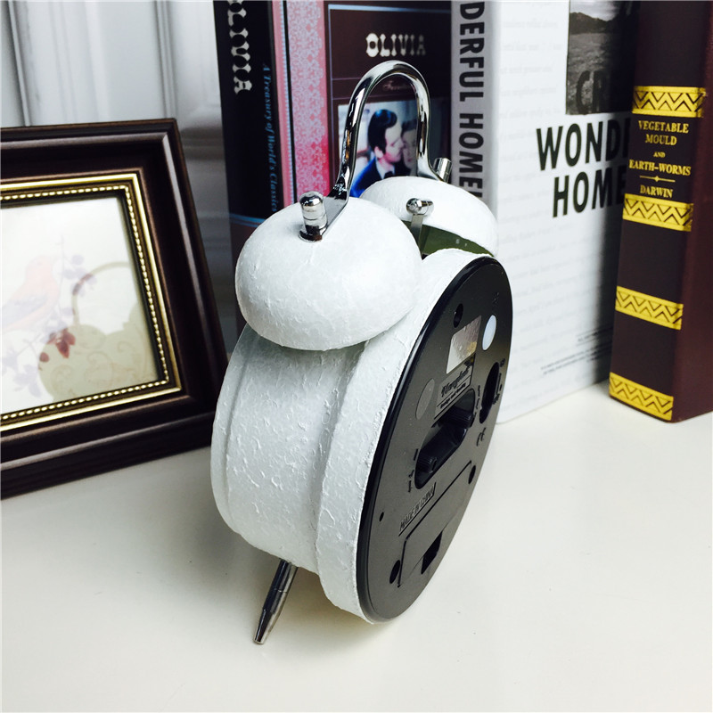简约复古做旧白色静音床头打铃钟闹钟 桌面个性创意时钟4