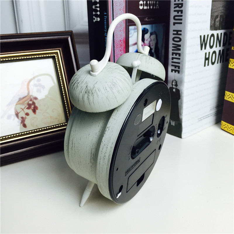 简约复古做旧灰色静音床头打铃钟闹钟 桌面个性创意时钟3