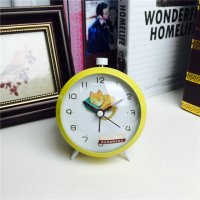 简约蓝色贪睡猫图案静音床头打铃钟闹钟 桌面个性创意时钟