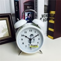 简约复古做旧白色静音床头打铃钟闹钟 桌面个性创意时钟
