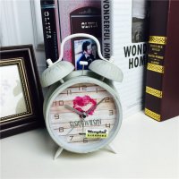 简约复古做旧灰色静音床头打铃钟闹钟 桌面个性创意时钟