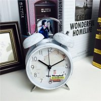 简约复古做旧白色静音床头打铃钟闹钟 桌面个性创意时钟