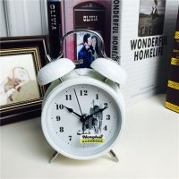 简约复古做旧白色静音床头打铃钟闹钟 桌面个性创意时钟