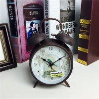 简约复古做旧褐色静音床头打铃钟闹钟 桌面个性创意时钟