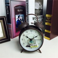 简约复古做旧褐色静音床头打铃钟闹钟 桌面个性创意时钟