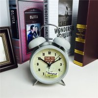 简约复古做旧灰色静音床头打铃钟闹钟 桌面个性创意时钟