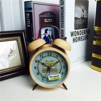 简约复古做旧黄色静音床头打铃钟闹钟 桌面个性创意时钟