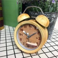 黄色简约仿锈打铃钟闹钟 静音床头桌面个性创意时钟