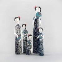 中式树脂旗袍女装饰摆件书房客厅装饰CF190534-D17(蓝色）