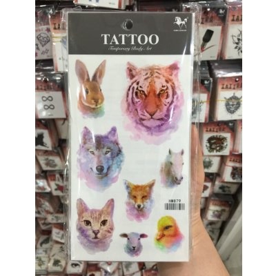 2016年最新水彩纹身贴纸兔子老虎鸭子狼猫2