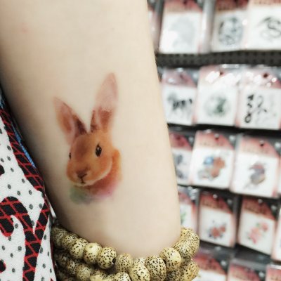 2016年最新水彩纹身贴纸兔子老虎鸭子狼猫1