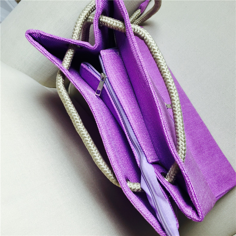 夏季棉麻文艺复古斜挎手提单肩多用女包 紫色 帆布3