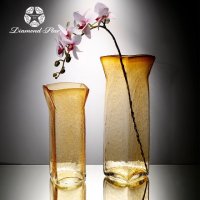 嫩黄透明 方形创意瓶口 玻璃花盆花器时尚玻璃花瓶摆件