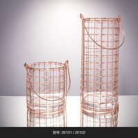 透明 金丝装饰圆柱瓶 玻璃花盆花器时尚玻璃花瓶摆件