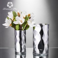 银色 菱凹纹圆瓶 玻璃花盆花器时尚玻璃花瓶摆件