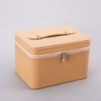 杏色	PU 大容量拉链化妆箱收纳箱