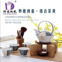 得意陶瓷 整套茶具套装特价陶瓷实木 茶具茶杯套装送礼礼盒茶杯 骨瓷