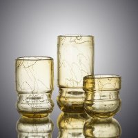 现代简约人工吹制琥珀色拉线气泡玻璃花瓶家居客厅餐厅电视柜玄关台门厅花瓶摆件