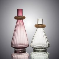 人工吹制 客厅三角形玻璃花瓶 现代简约浅紫红色浅青色折光花插透明花瓶 创意欧式