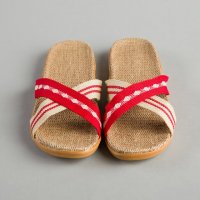 织带条纹拖鞋	橡胶,布
