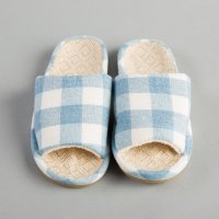 日式格子拖鞋	橡胶,布