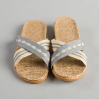 织带条纹拖鞋	橡胶,布