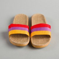 织带条纹拖鞋	橡胶,布