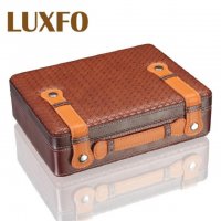 LUXFO真皮雪茄盒便携式手提旅行保湿箱小型棕色保养烟盒