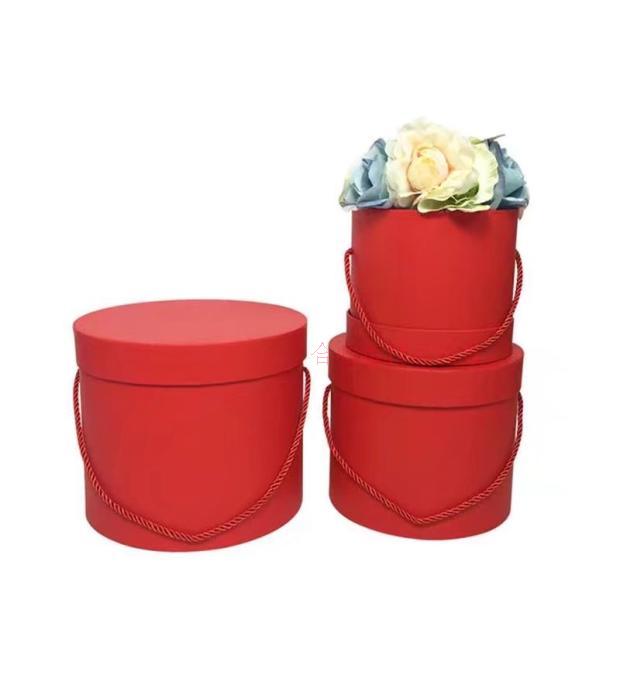 Solid color logo flower gift box hold three piece drum barrel round box3