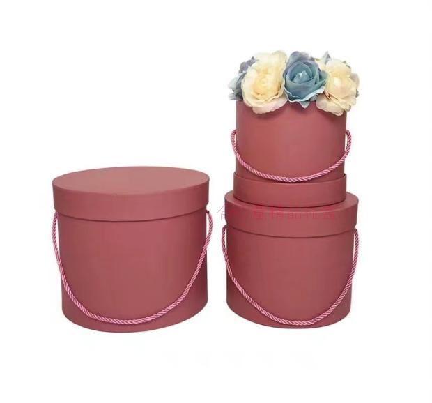 Solid color logo flower gift box hold three piece drum barrel round box4