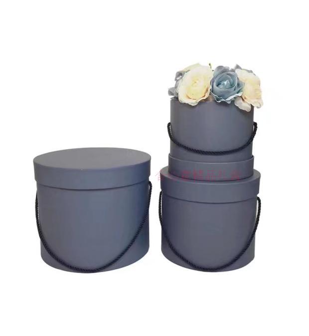 Solid color logo flower gift box hold three piece drum barrel round box5