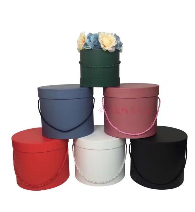 Solid color logo flower gift box hold three piece drum barrel round box1