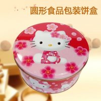 供应新款外贸卡通猫金属饼盒 礼品饼盒厂家批发圆形食品包装饼盒