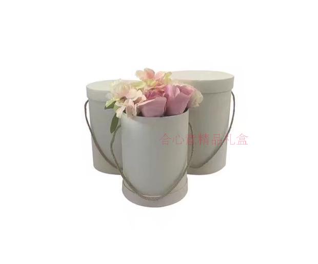 Garden art paper box set of three barrels hold flowers drum set of three cylindrical portable tub box4