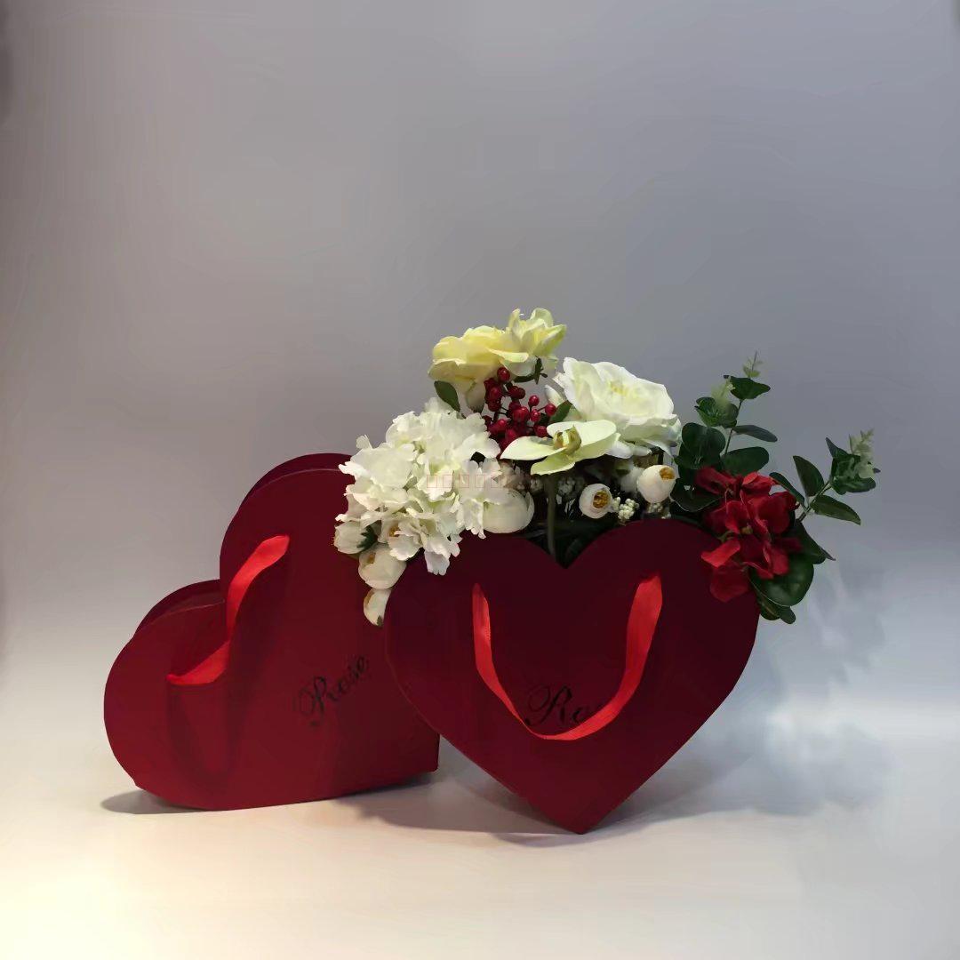 New leather pattern hand shaped flower gift box two piece bouquet, flower barrel wedding gift box1