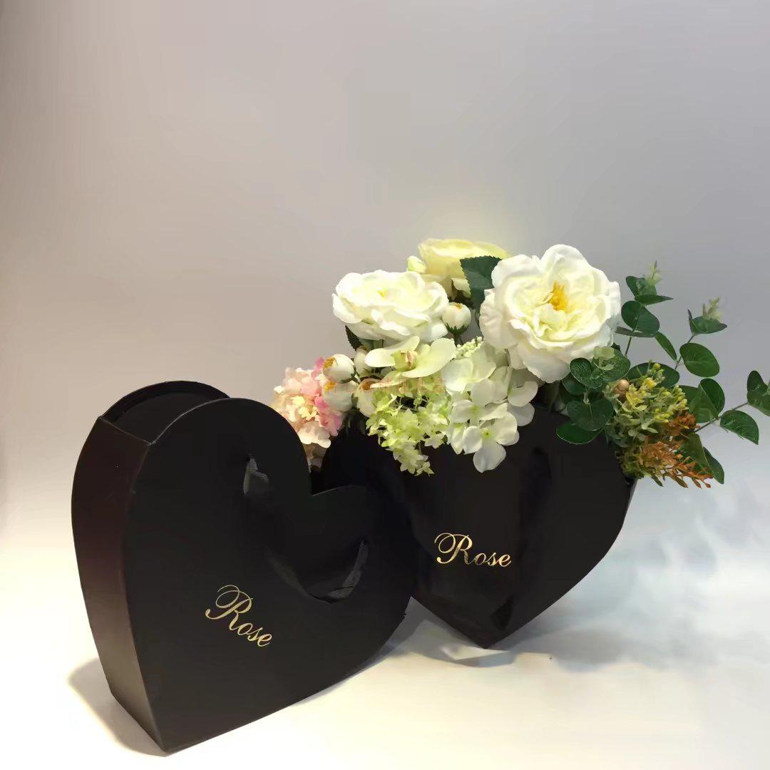 New leather pattern hand shaped flower gift box two piece bouquet, flower barrel wedding gift box5