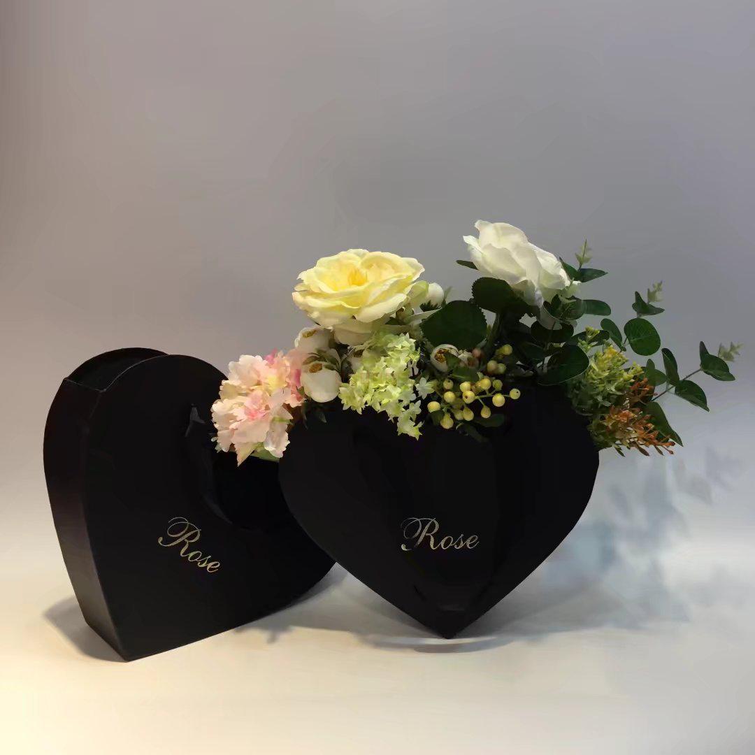 New leather pattern hand shaped flower gift box two piece bouquet, flower barrel wedding gift box4
