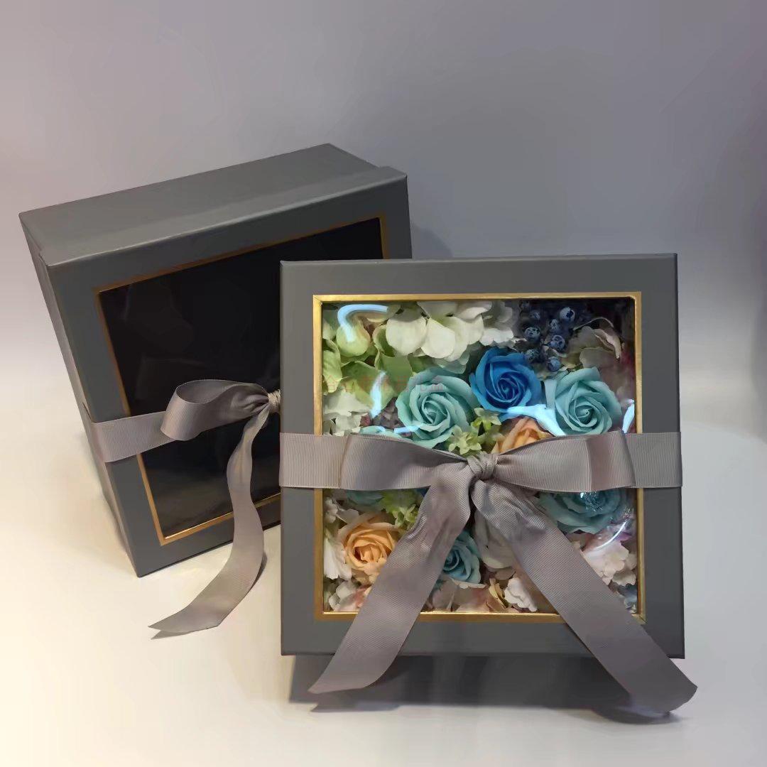 透明开窗蝴蝶结正方形礼品盒二件套 礼物包装盒 鲜花礼盒 礼品盒1