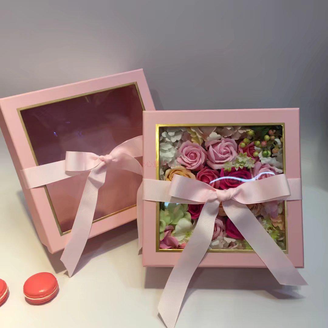 透明开窗蝴蝶结正方形礼品盒二件套 礼物包装盒 鲜花礼盒 礼品盒3