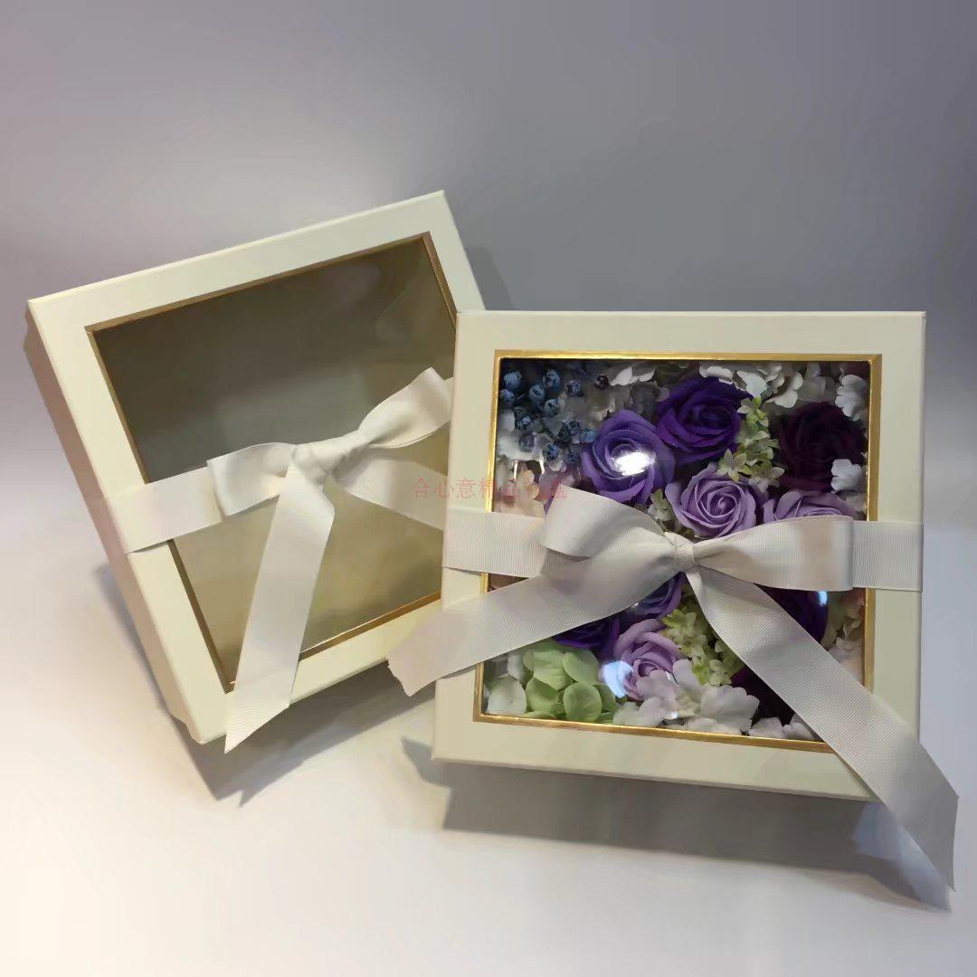 透明开窗蝴蝶结正方形礼品盒二件套 礼物包装盒 鲜花礼盒 礼品盒5